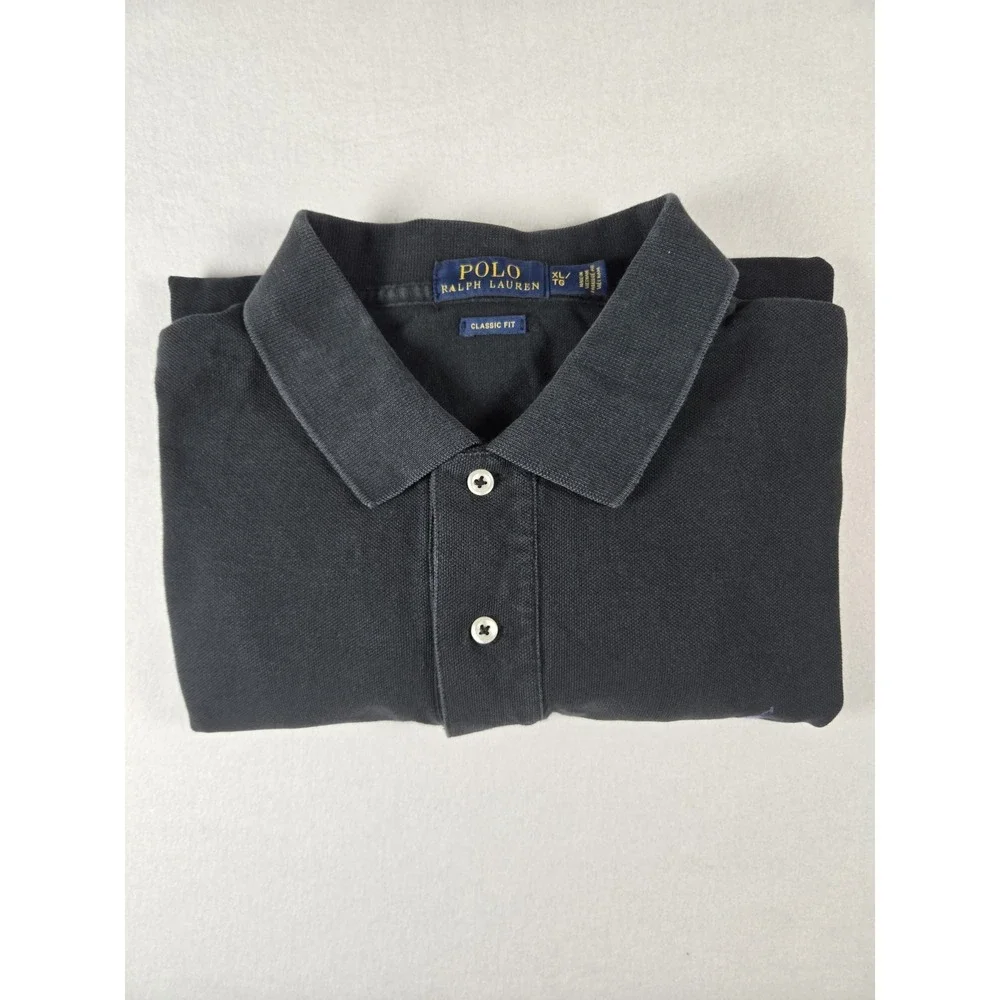 Polo Ralph Lauren Mens Classic Fit Black Pique Polo Shirt Purple Pony XL